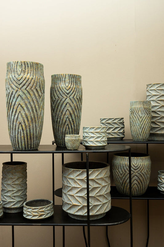 PTMD Jevan Lichtgroene cementpot print rond hoog S