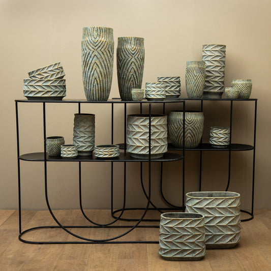 PTMD Jevan Lichtgroene cementpot print rond hoog S