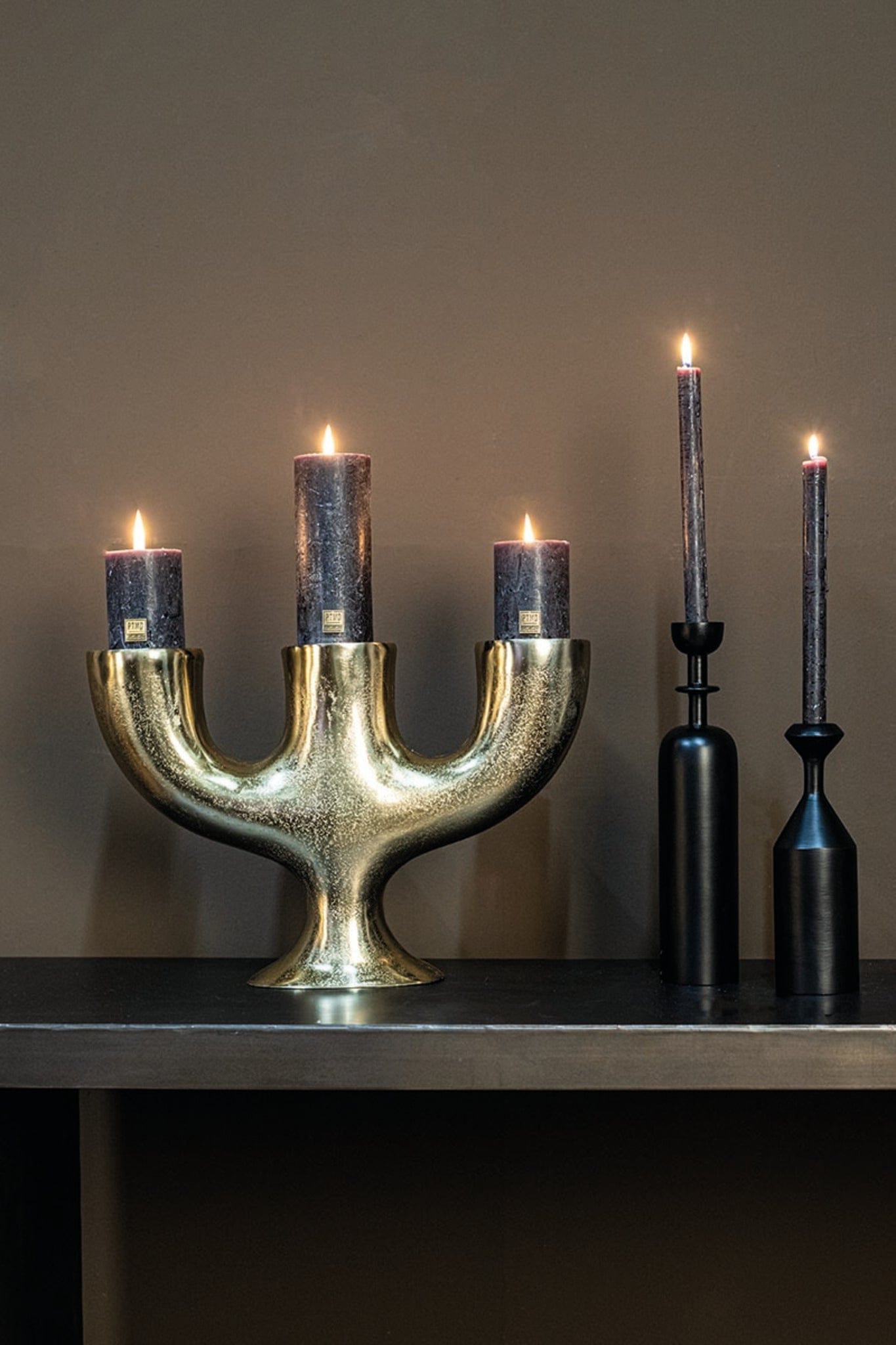 PTMD Jimbo Brass big aluminum candleholder 3 holders