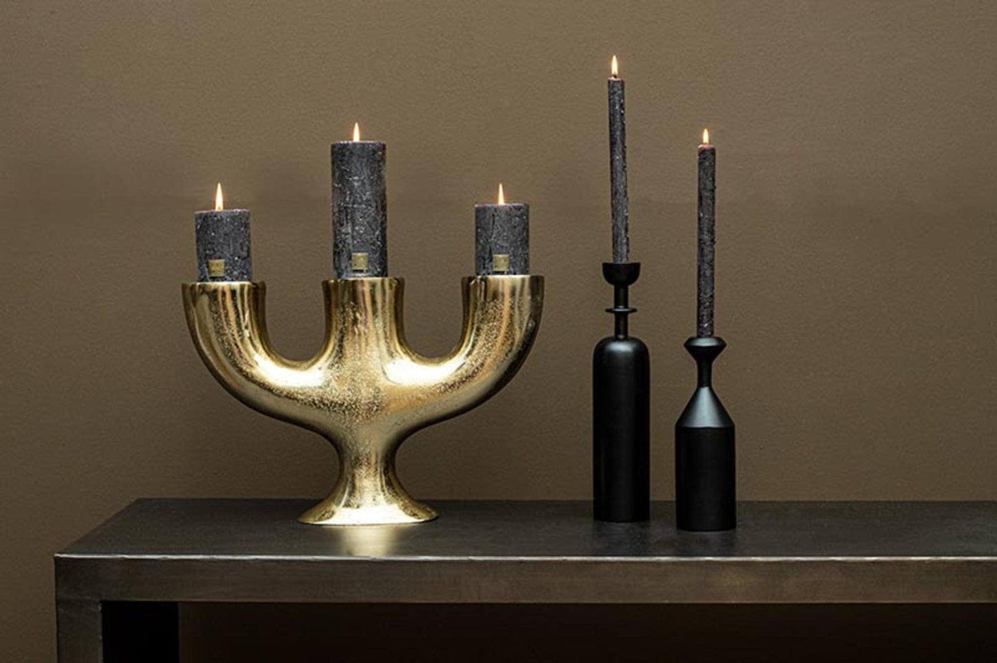 PTMD Jimbo Brass big aluminum candleholder 3 holders