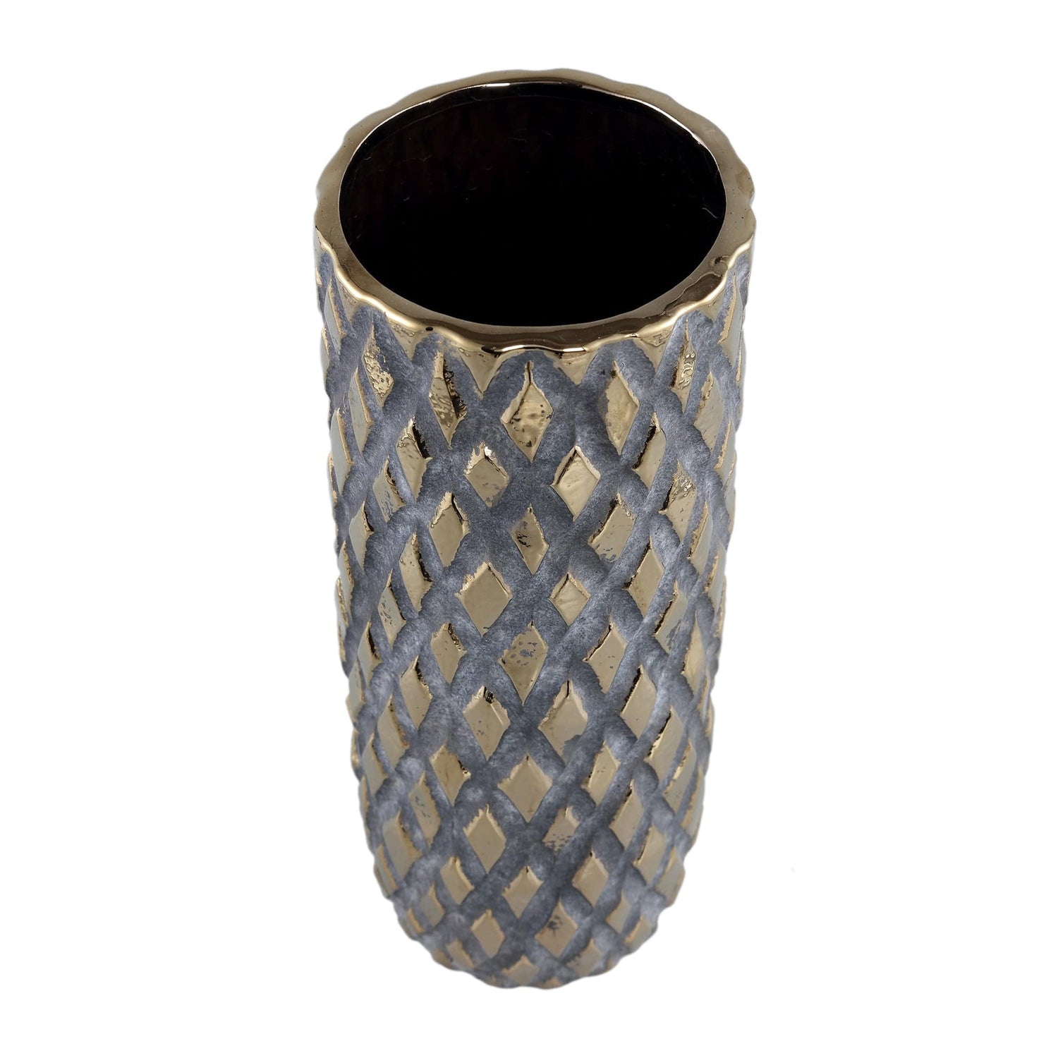 PTMD Juney Gold keramische pot rhombus patt rond hoog L