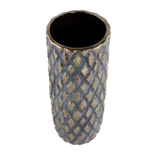 PTMD Juney Gold keramische pot rhombus patt rond hoog L