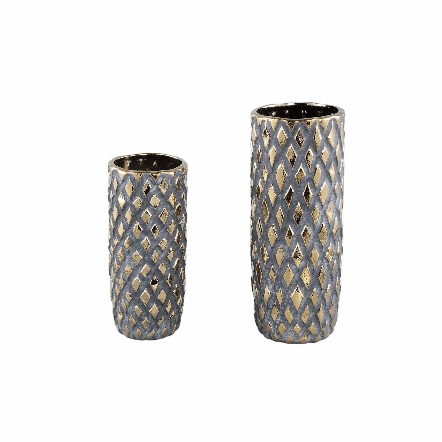 PTMD Juney Gold keramische pot rhombus patt rond hoog L