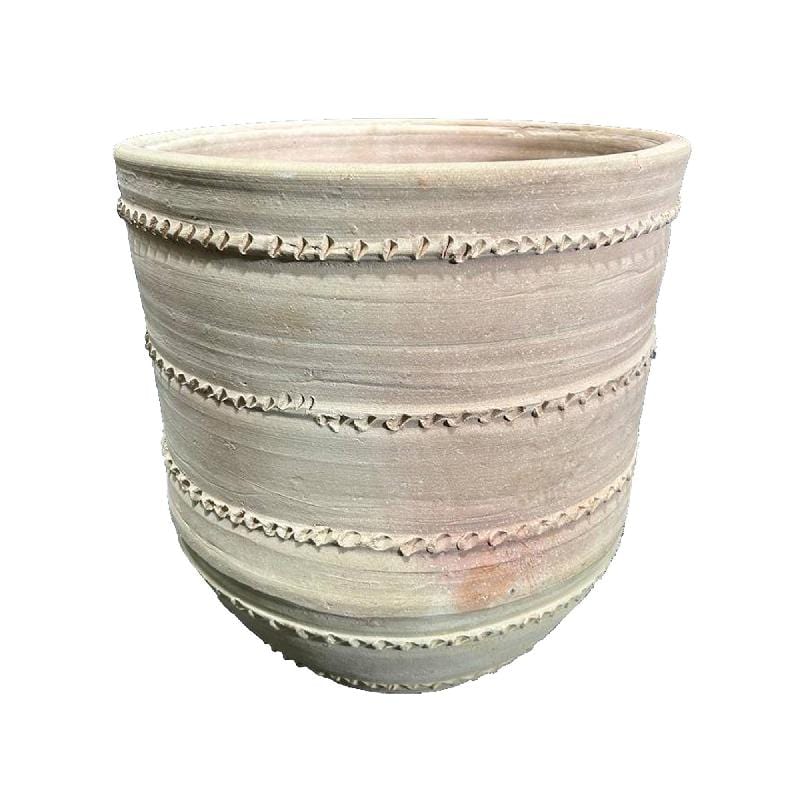PTMD Kaisa Beige terracotta ronde pot lijnpatroon