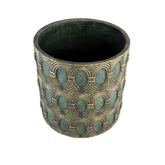PTMD Kamilla Green cement ronde pot goud art deco groot L