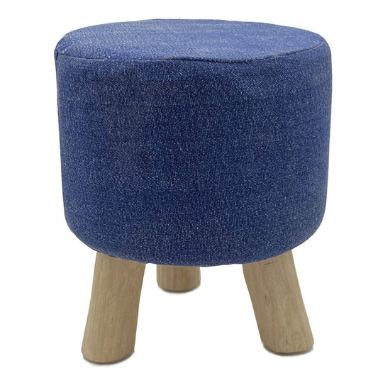 Voglrieder kreatives Wohnen Kruk Stone Washed Ø 35 cm Hoogte 45 cm Kruk Poef Kruk met houten poten van teakhout