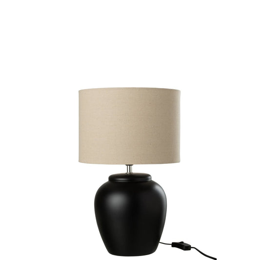 J-Line Lamp Meli + kap - keramiek - linnen - zwart - small