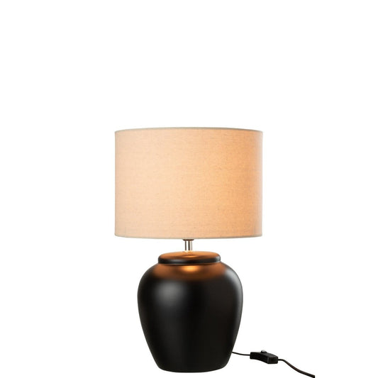 J-Line Lamp Meli + kap - keramiek - linnen - zwart - small