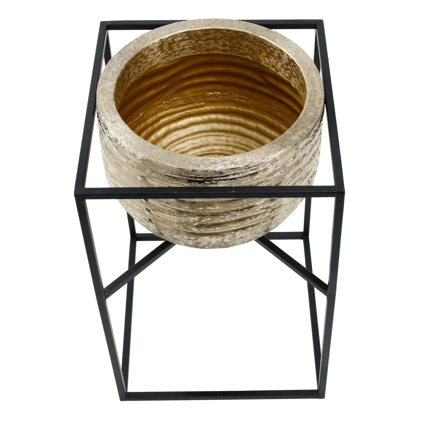 PTMD Lesley Gold brush alu pot op zwart ijzeren standaard SV2