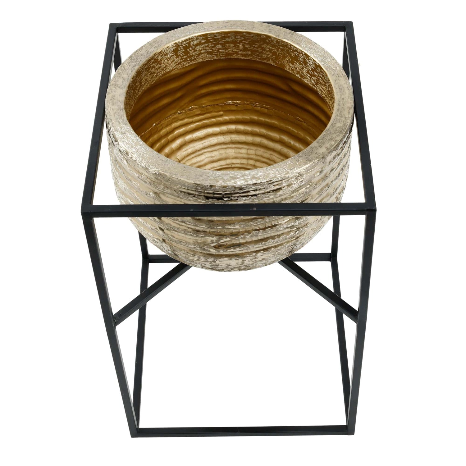 PTMD Lesley Gold brush alu pot op zwart ijzeren standaard SV2