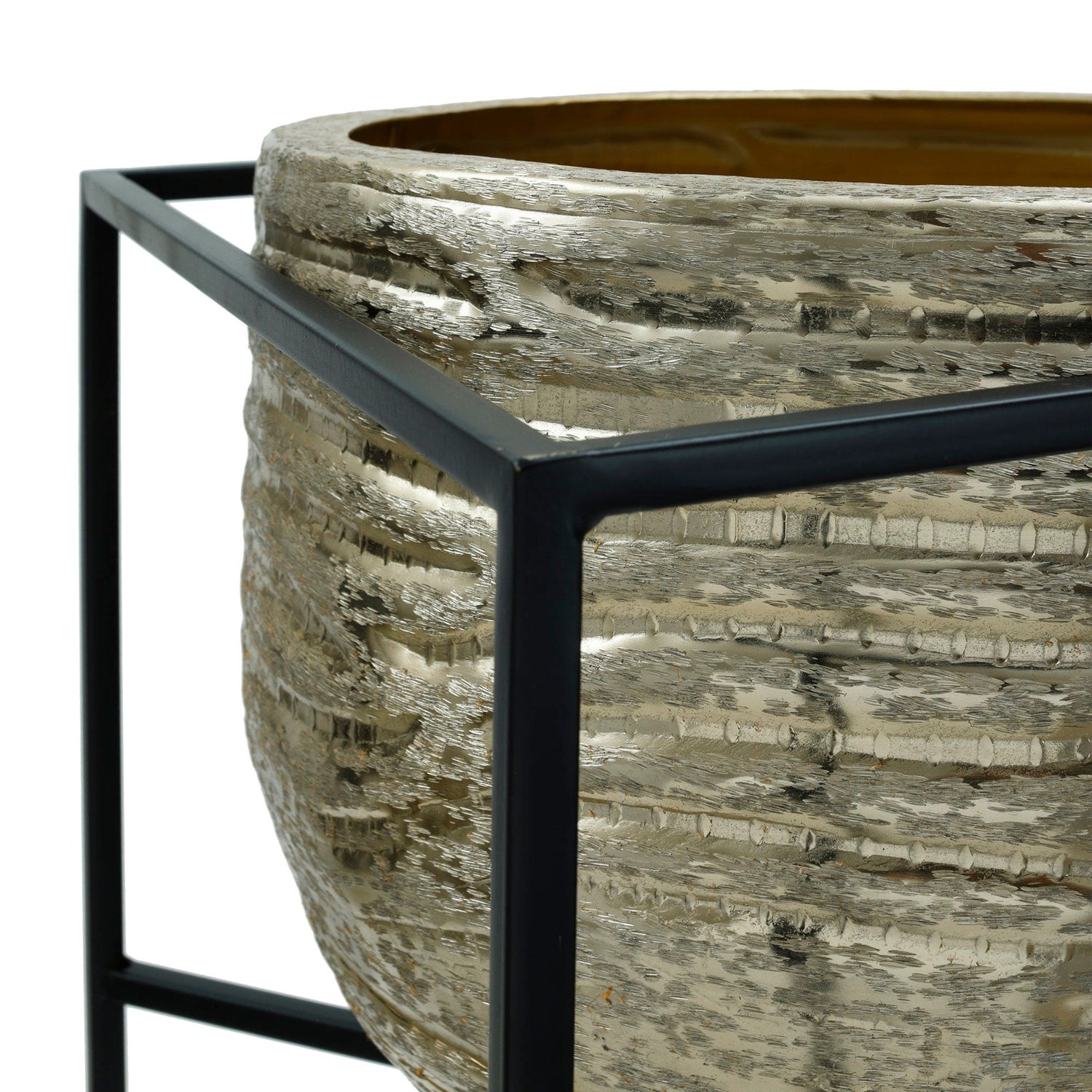 PTMD Lesley Gold brush alu pot op zwart ijzeren standaard SV2