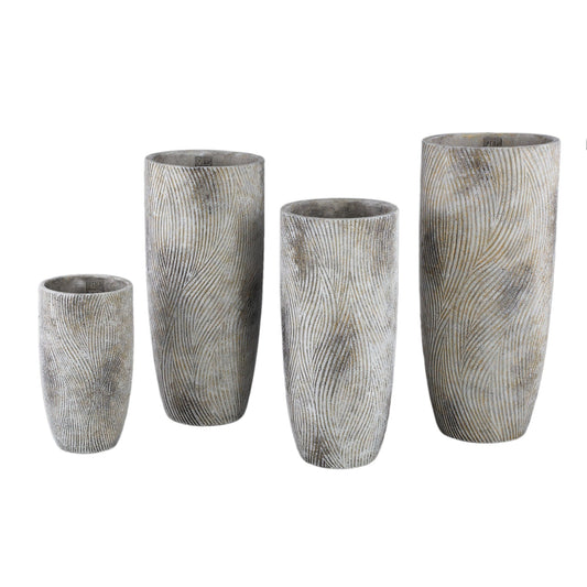 PTMD Linc Grijze cementpot golvenpatroon hoog rond L