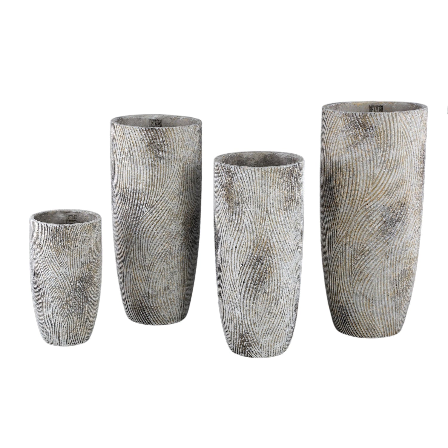 PTMD Linc Grijze cementpot golvenpatroon hoog rond XL