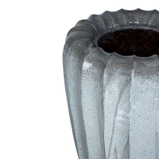 PTMD Linex Witte keramische pot biologisch geribbeld rond L