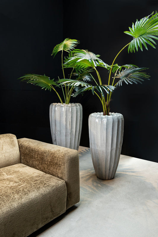 PTMD Linex Witte keramische pot biologisch geribbeld rond L