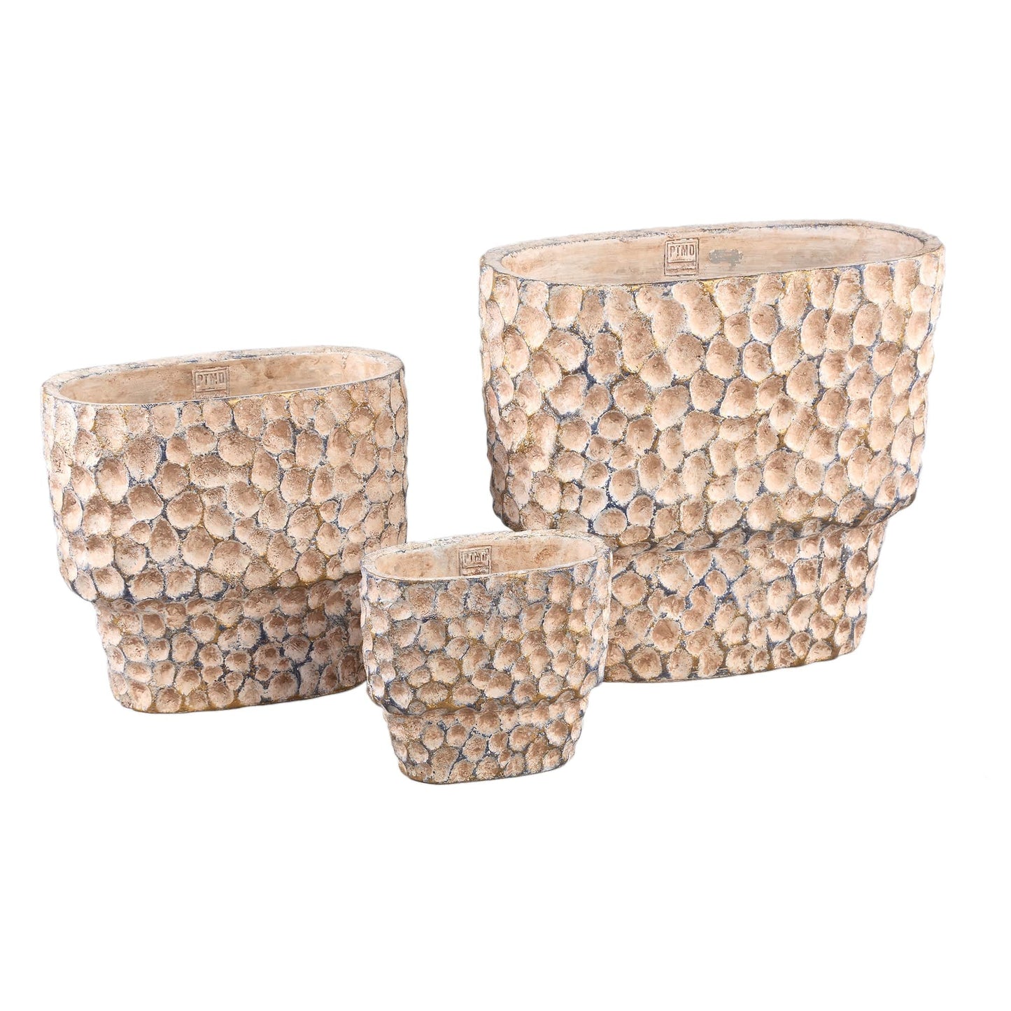 PTMD Liselot Bruine ovale cementpot gestempeld patroon L