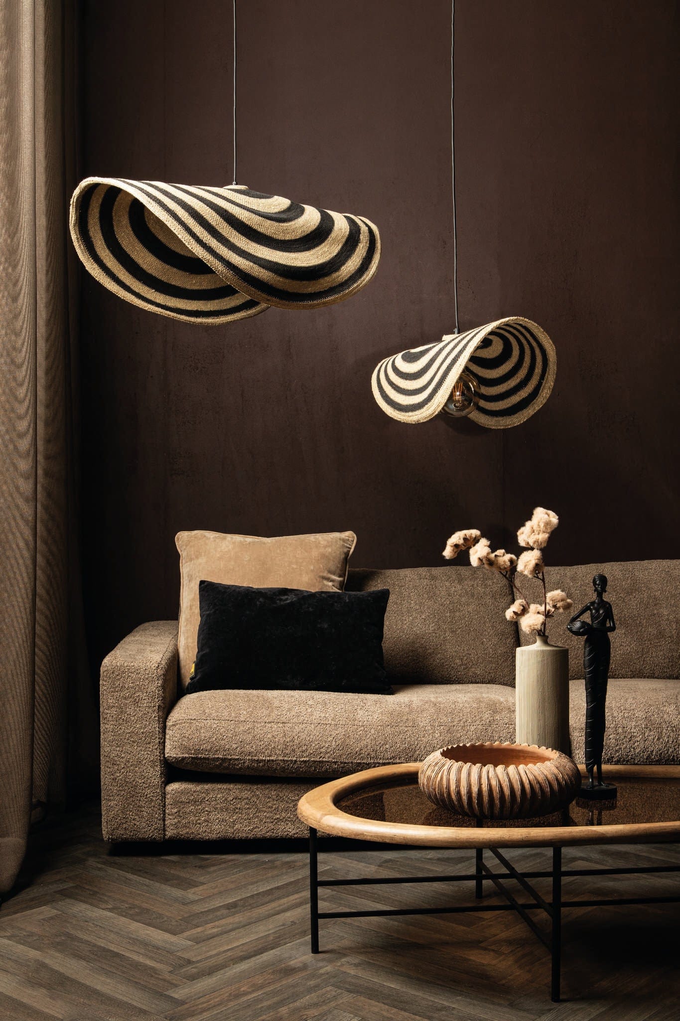 PTMD Loulou Natuurlijke zeegras golvende hanglamp L