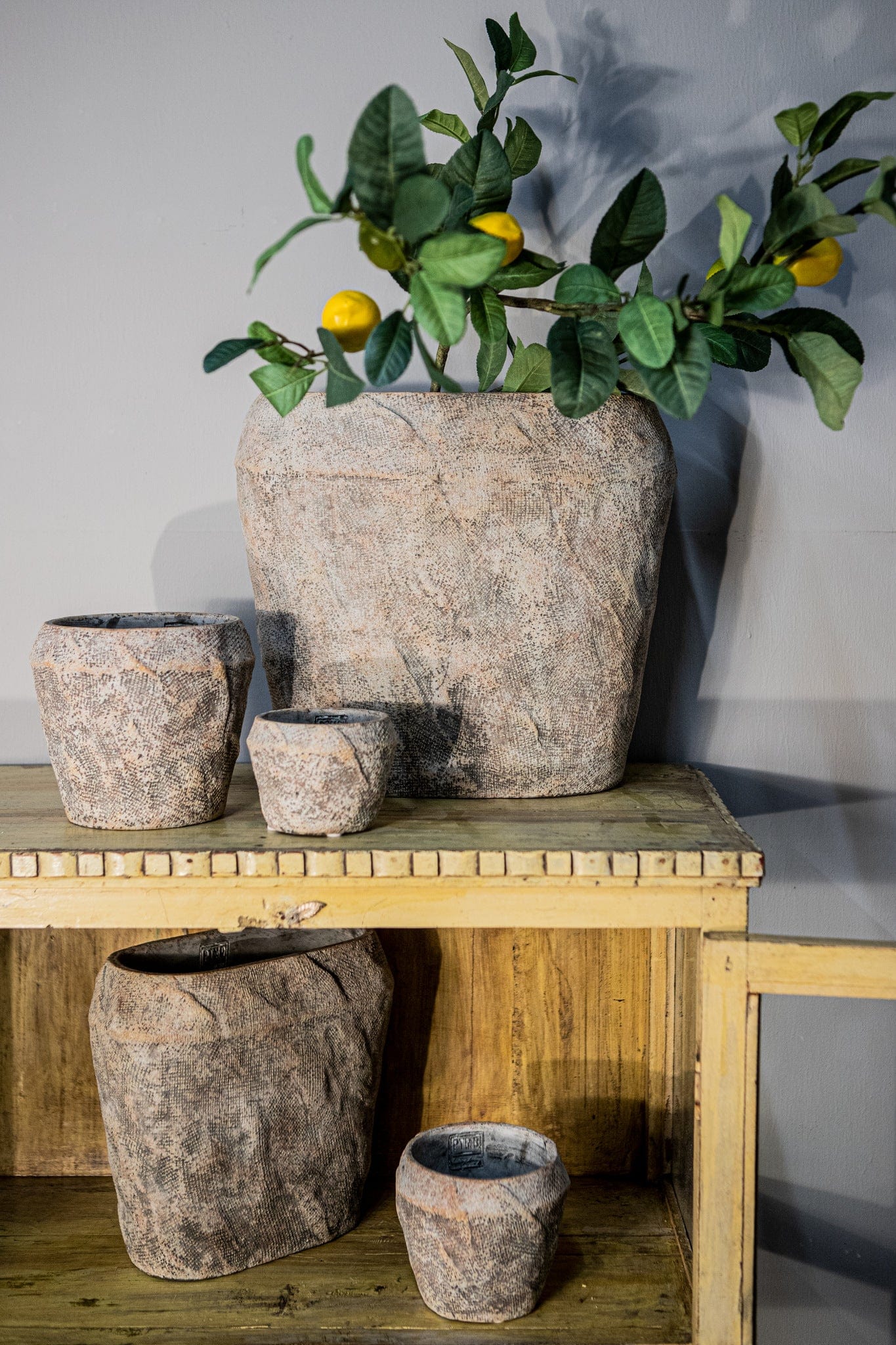 PTMD Lourdes Crème cementpot jute patroon ovaal L