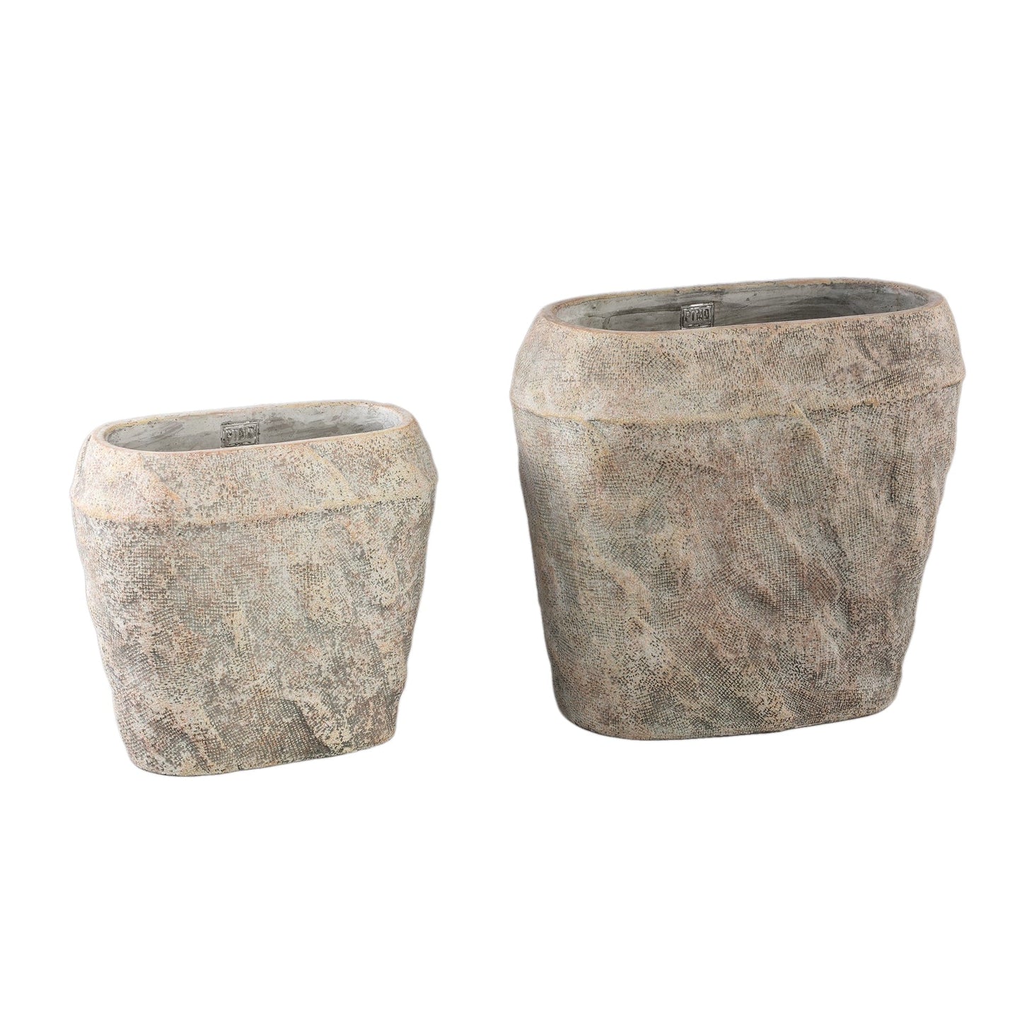 PTMD Lourdes Crème cementpot jute patroon ovaal L