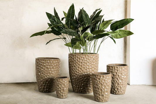 PTMD Matty Beige Grijze keramische ronde pot cirkels SV5