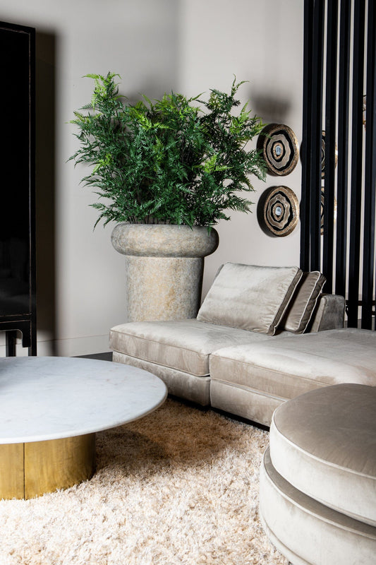 PTMD Megga Brown grote geborstelde cementpot dikke rand ro