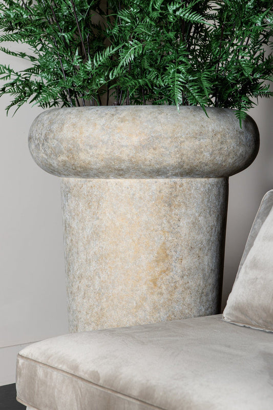 PTMD Megga Brown grote geborstelde cementpot dikke rand ro