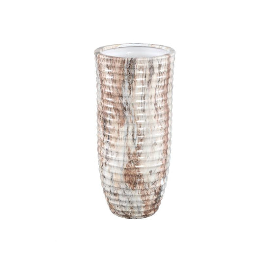 PTMD Miami Cream keramiek pot geribbeld rond S