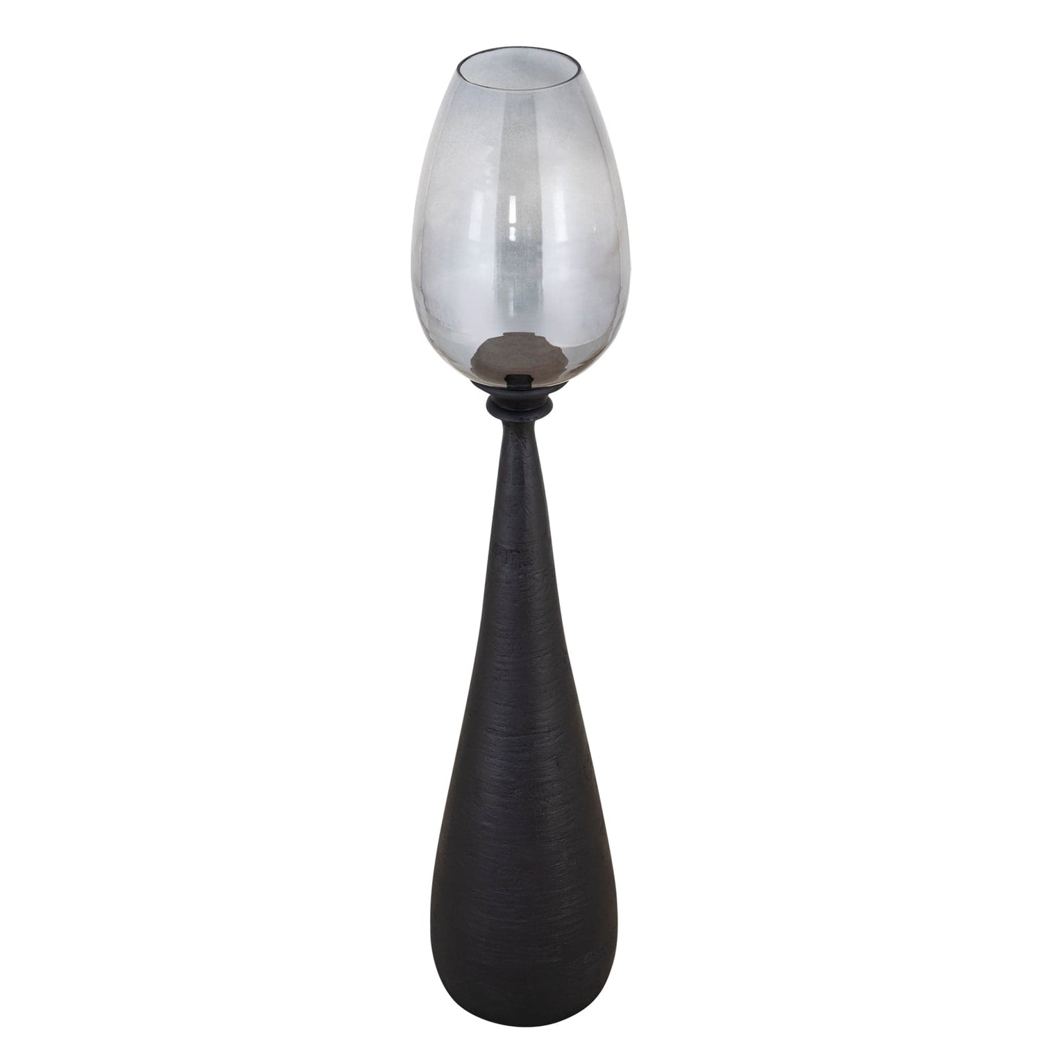 PTMD Midi Zwart mangohout stormlicht rookglas L