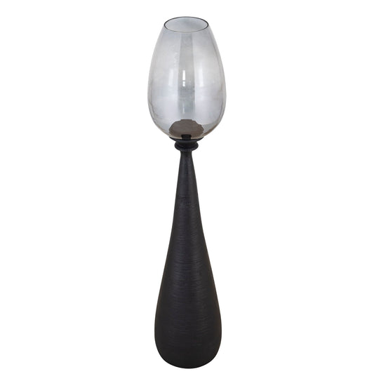 PTMD Midi Zwart mangohout stormlicht rookglas L