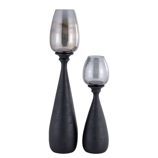 PTMD Midi Zwart mangohout stormlicht rookglas M