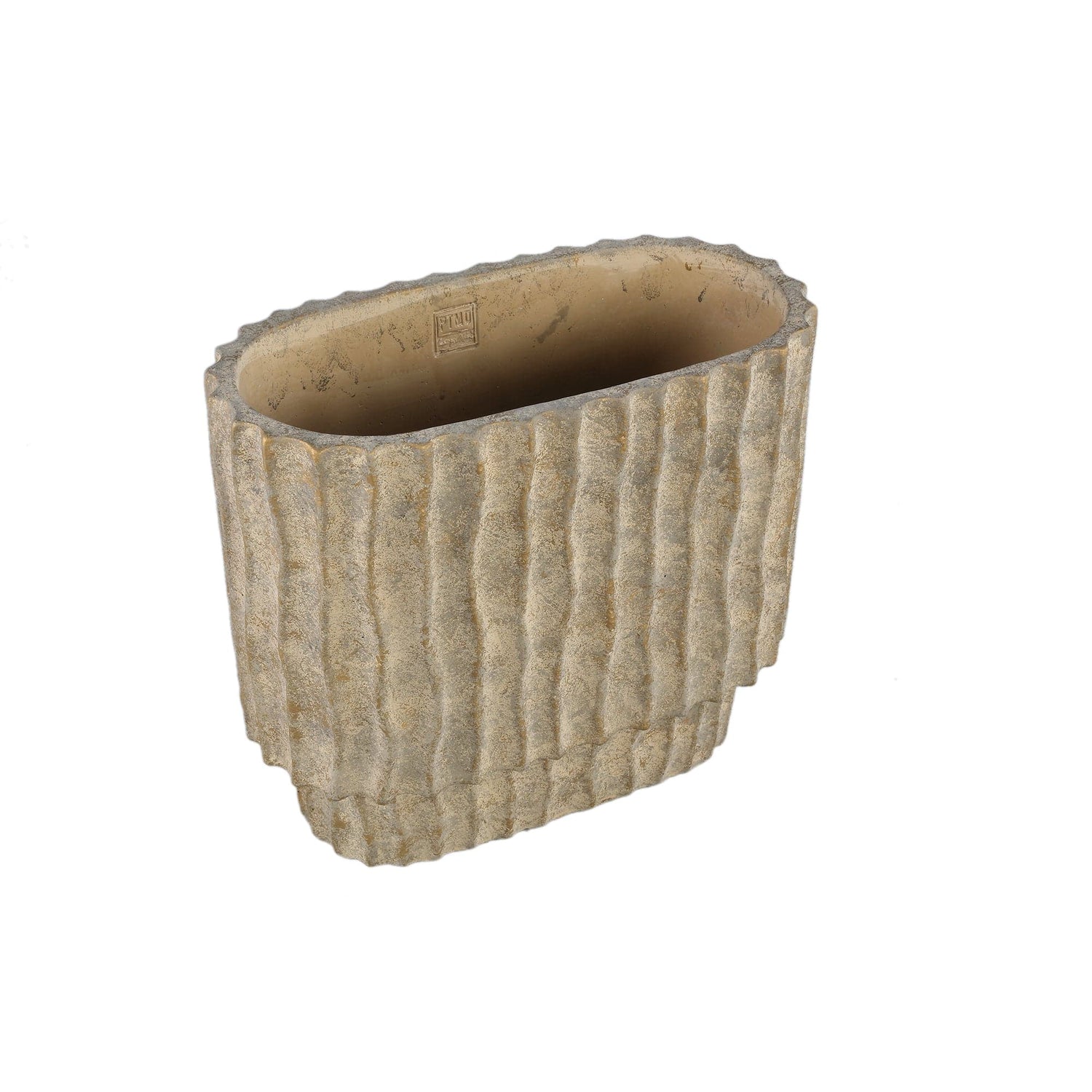 PTMD Mitty Brown cementpot golvende ribben ovale vorm L