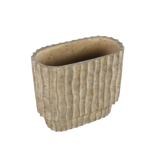 PTMD Mitty Brown cementpot golvende ribben ovale vorm L