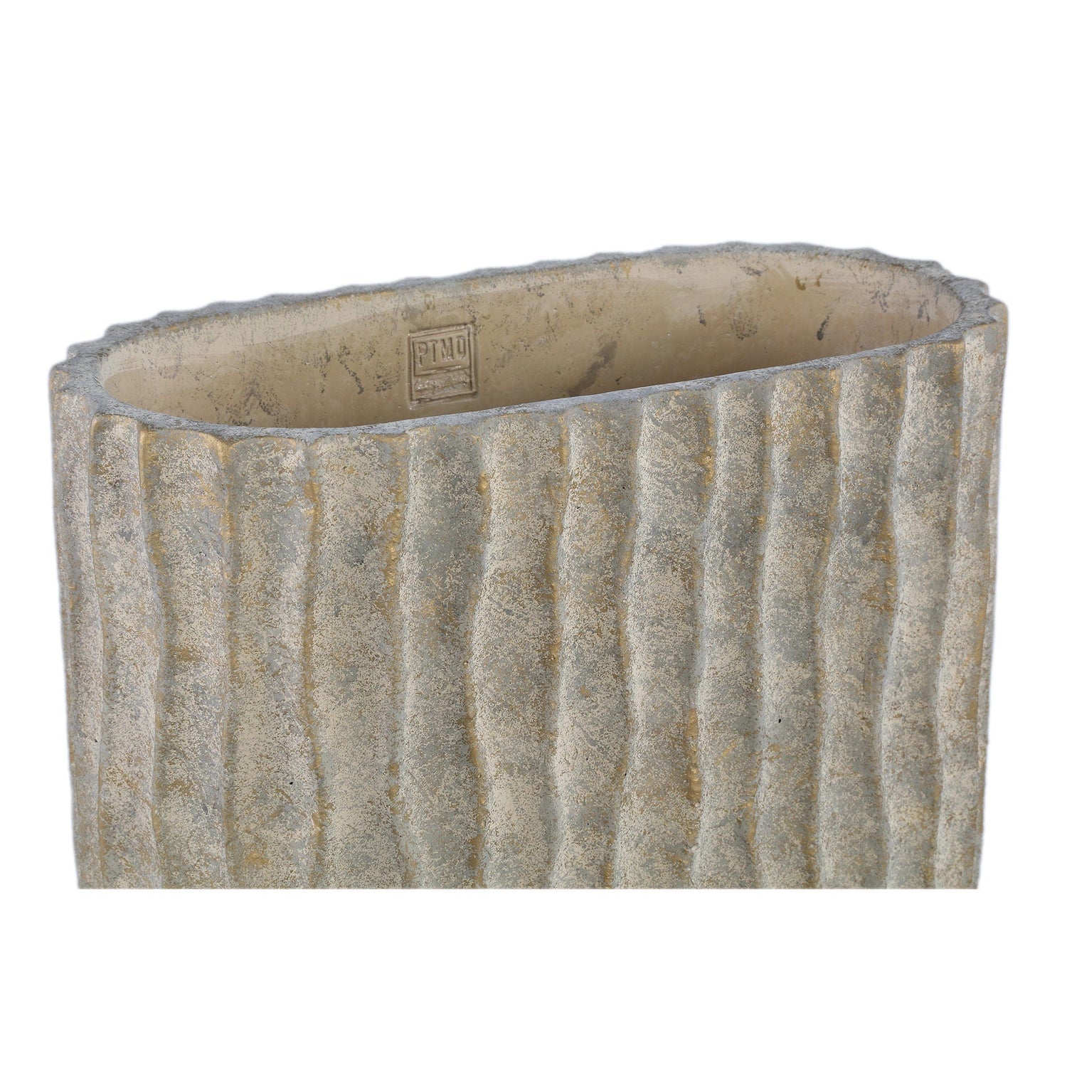 PTMD Mitty Brown cementpot golvende ribben ovale vorm L