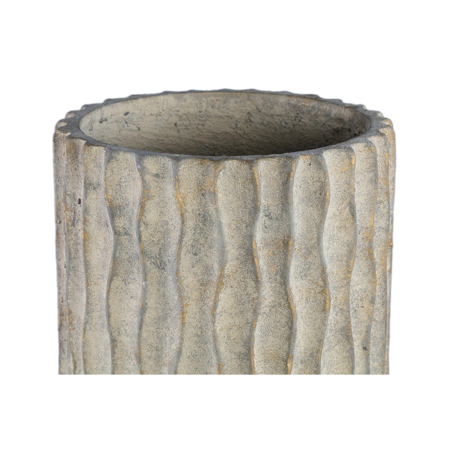 PTMD Mitty Brown cementpot golvende ribben rond hoog L