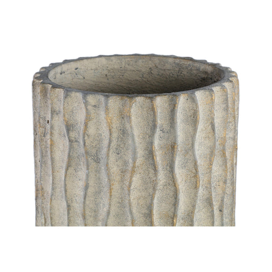 PTMD Mitty Brown cementpot golvende ribben rond hoog L