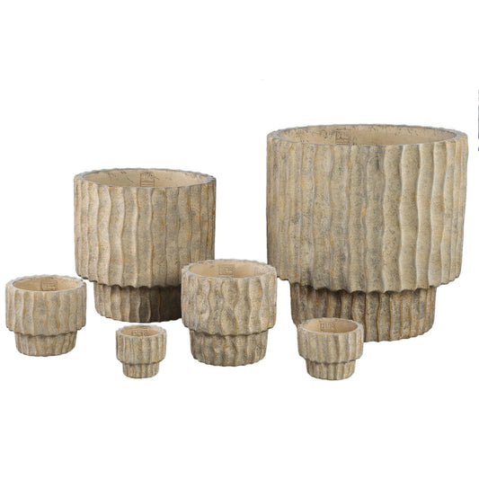 PTMD Mitty Brown cementpot golvende ribben rond laag XXL