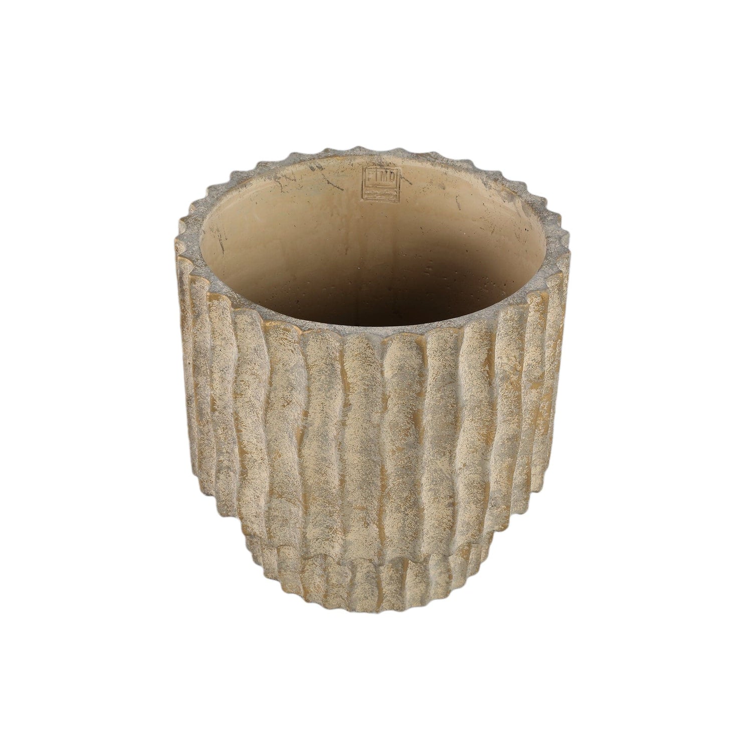 PTMD Mitty Brown cementpot golvende ribben rond laag XXL