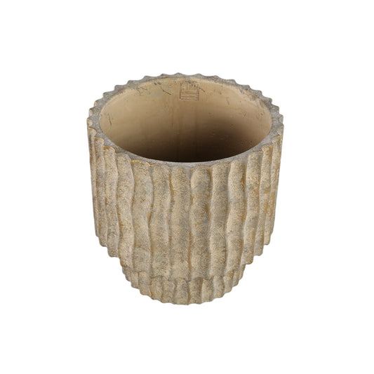 PTMD Mitty Brown cementpot golvende ribben rond laag XXL