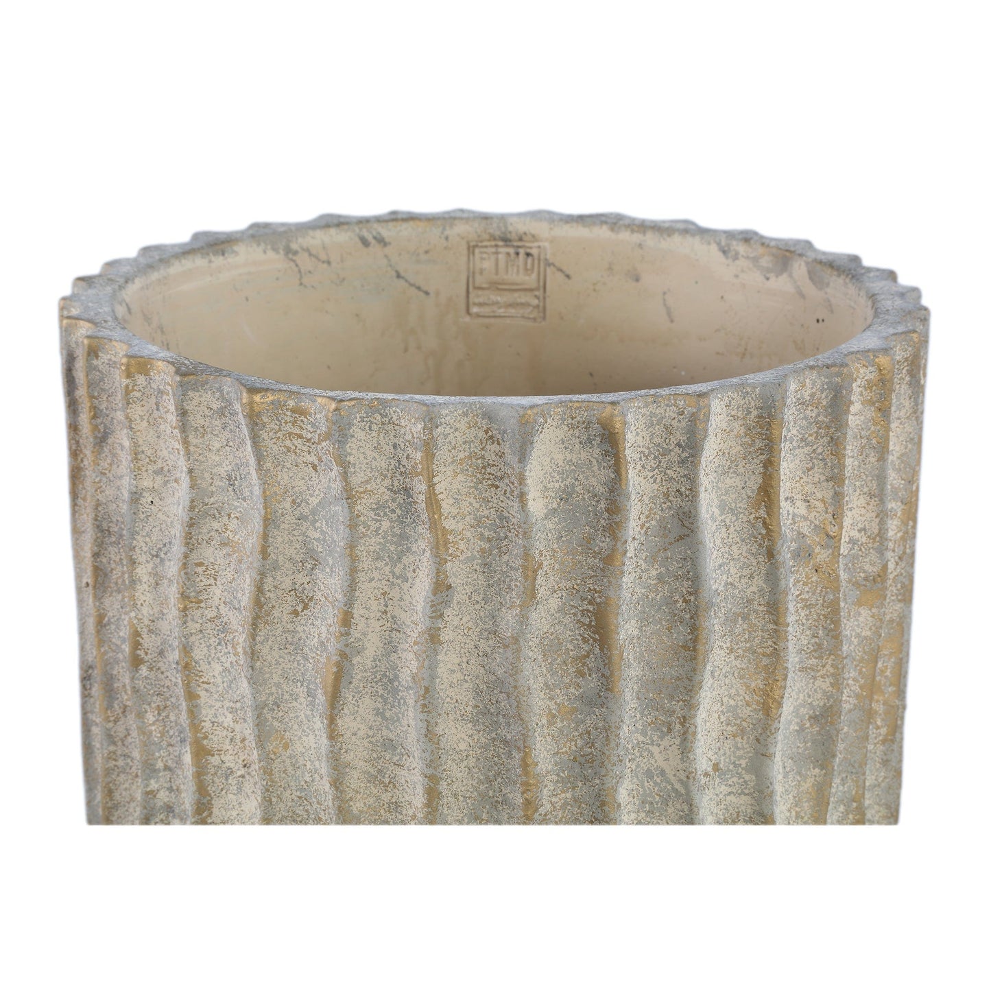 PTMD Mitty Brown cementpot golvende ribben rond laag XXL