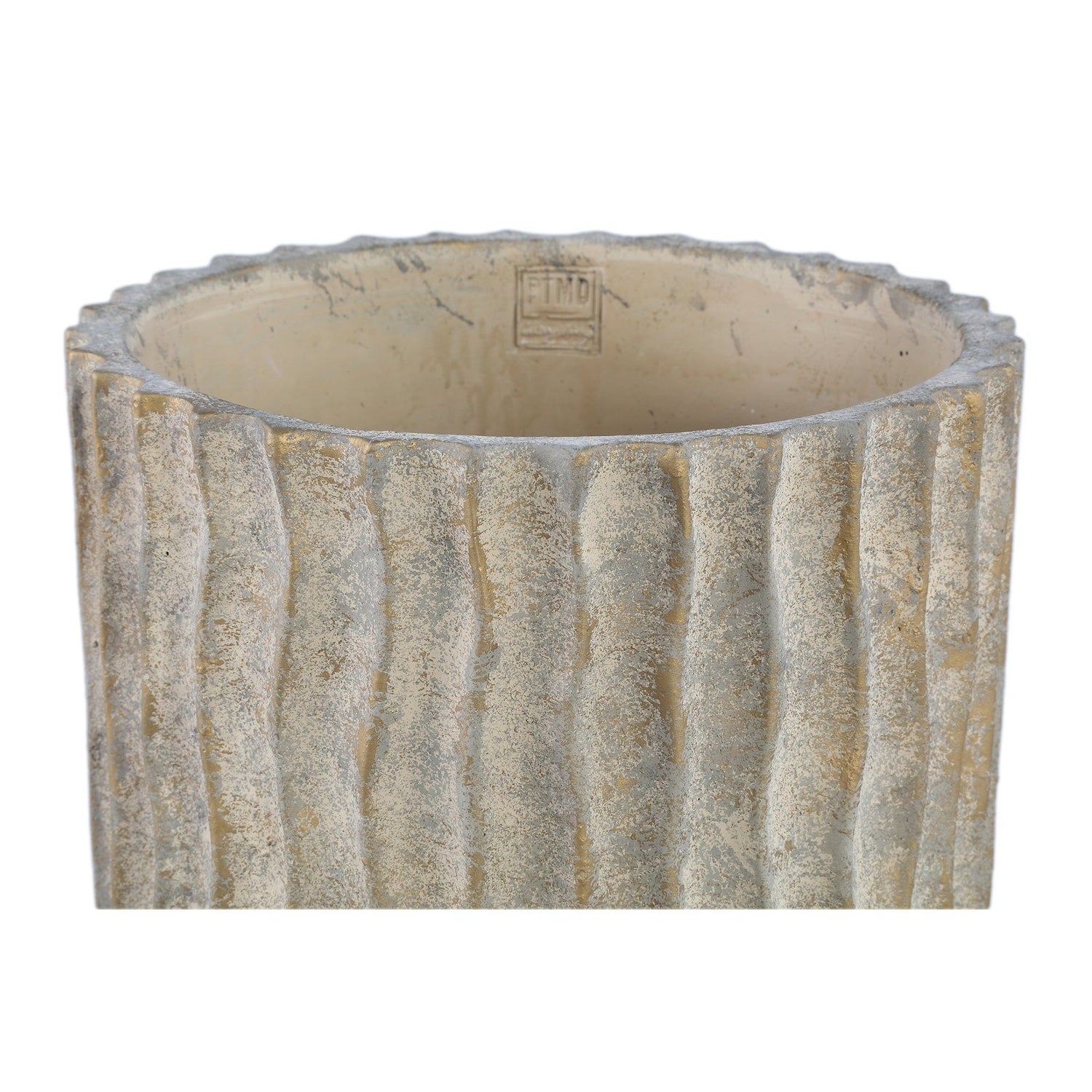 PTMD Mitty Brown cementpot golvende ribben rond laag XXL