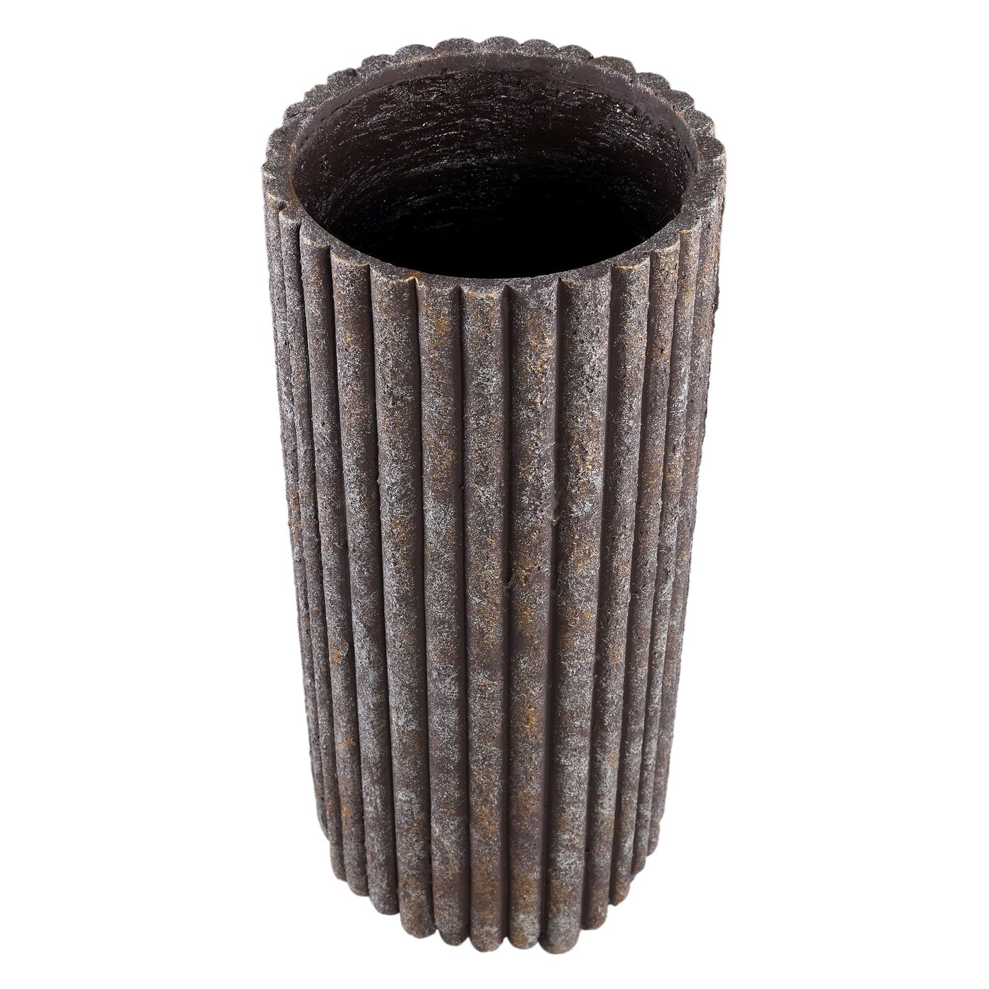 PTMD Morganne Bruine ronde cementpot geribbeld hoog L