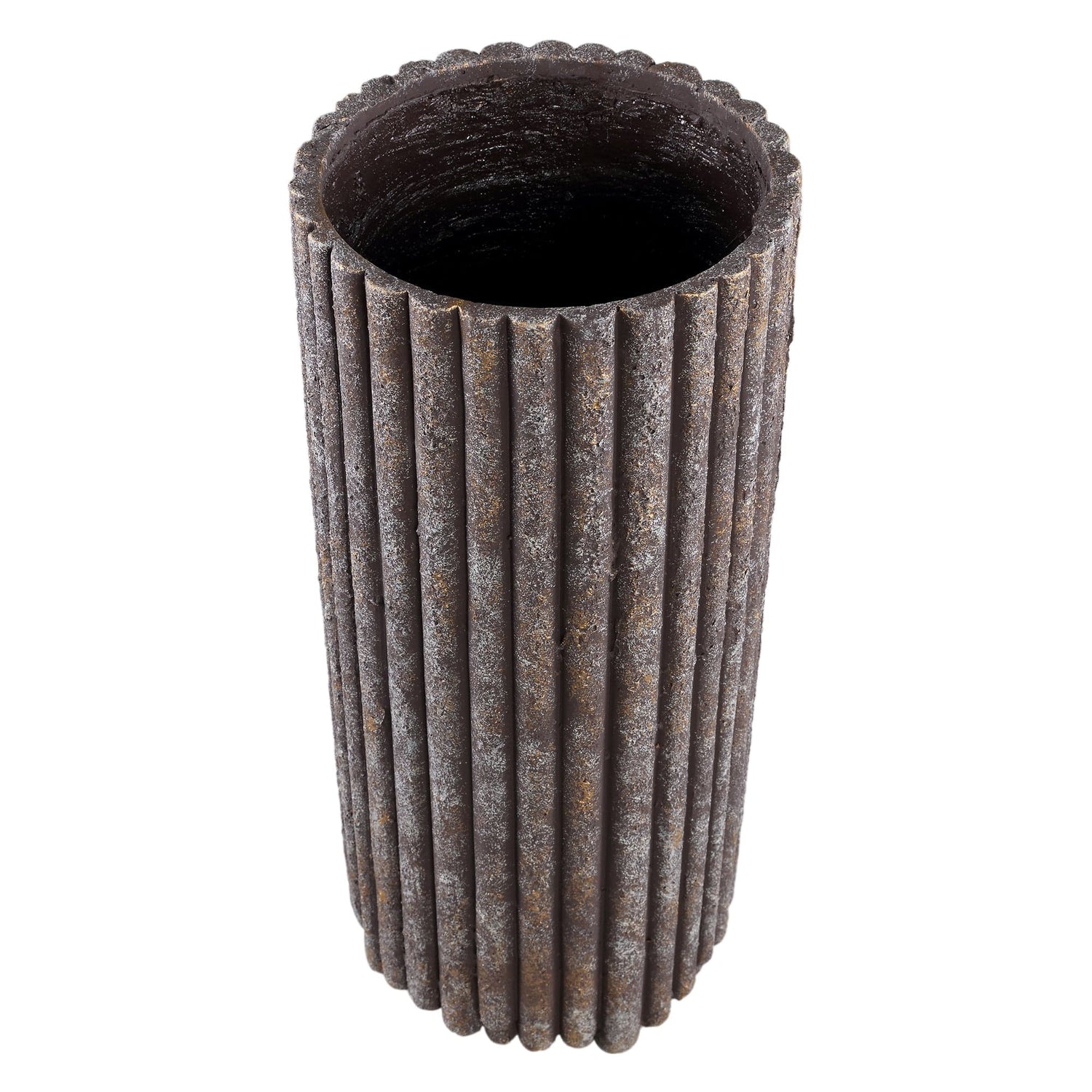 PTMD Morganne Bruine ronde cementpot geribbeld hoog L