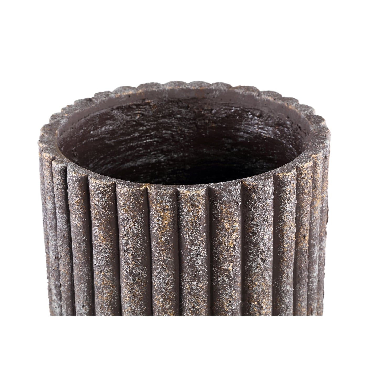 PTMD Morganne Bruine ronde cementpot geribbeld hoog L