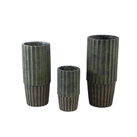PTMD Niki Green cementpot rond met strepen hoog L
