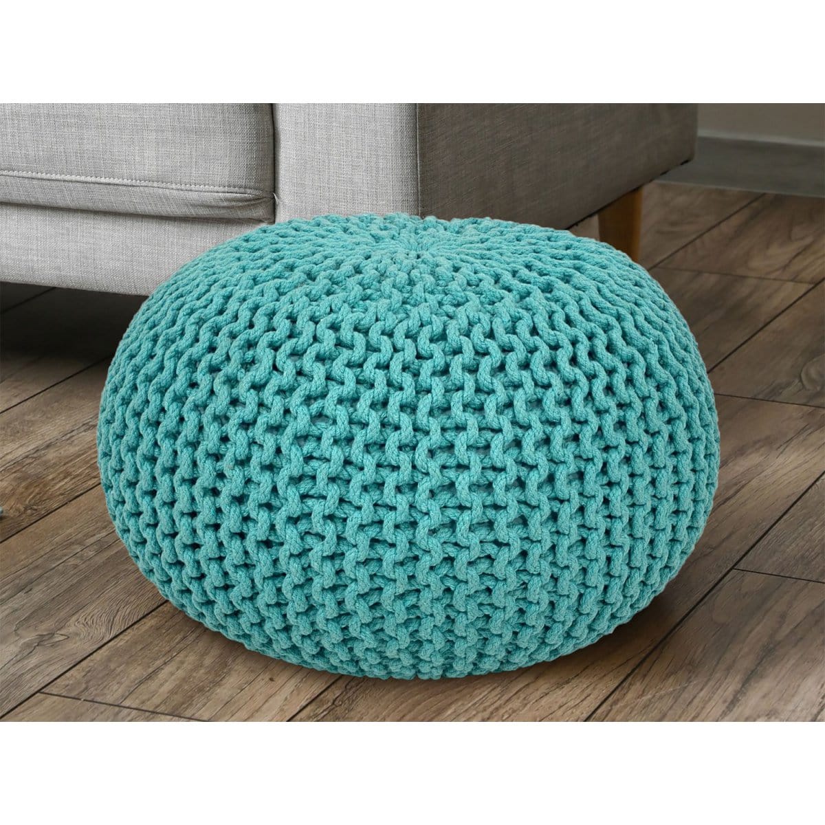 Voglrieder kreatives Wohnen Poef Ø 55 cm gebreide kruk poef vloerkussen grof gebreide look extra hoog hoogte 37 cm