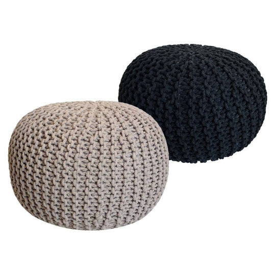 Voglrieder kreatives Wohnen Poef SET 2 stuks Gebreide kruk Vloerkussens Grof gebreide look Ø 55 cm H 37 cm