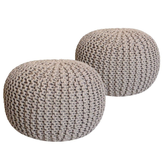 Voglrieder kreatives Wohnen Poef SET 2 stuks Gebreide kruk Vloerkussens Grof gebreide look Ø 55 cm H 37 cm