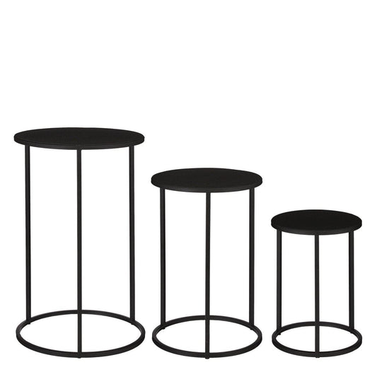 Mica Decorations Quinty Bijzettafel - Set van 3 - H50 x Ø32 cm - Metaal - Zwart