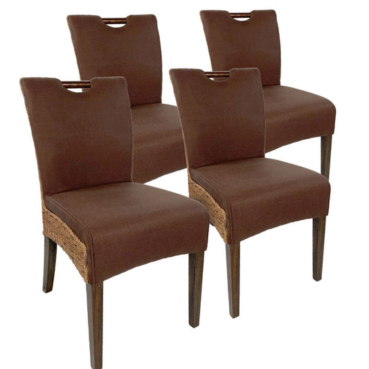 Voglrieder kreatives Wohnen Rotan stoel eetkamerstoelen SET van 4 wintertuinstoelen Bilbao volledig gestoffeerde bekleding prairiebruin