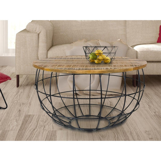 Voglrieder kreatives Wohnen Salontafel rond duurzaam Lexington ø 75 cm metalen rooster draadframe massief houten woonkamertafel
